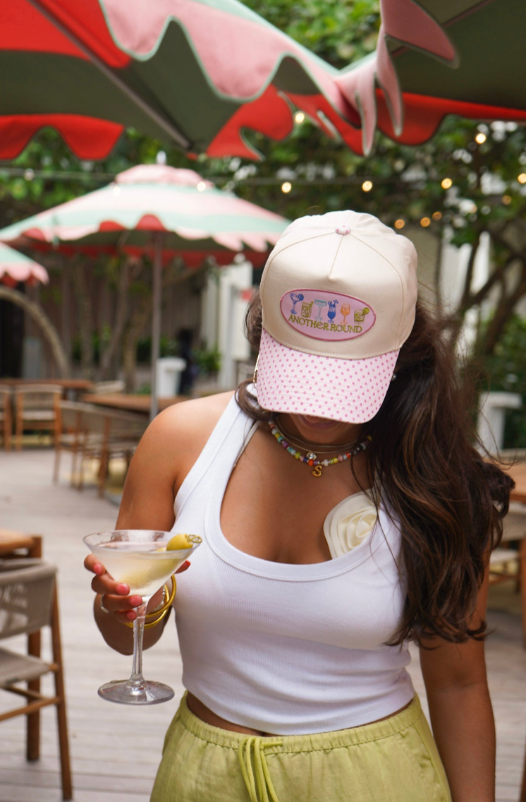 Another Round Pink Polka Dot Trucker