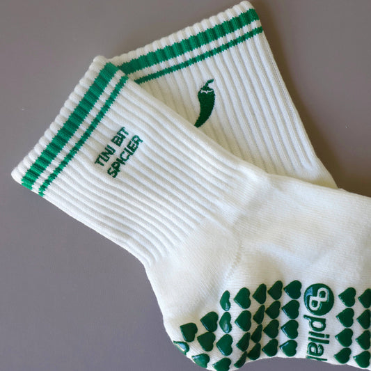 Tini Bit Spicier Grip Socks - Cream & Green