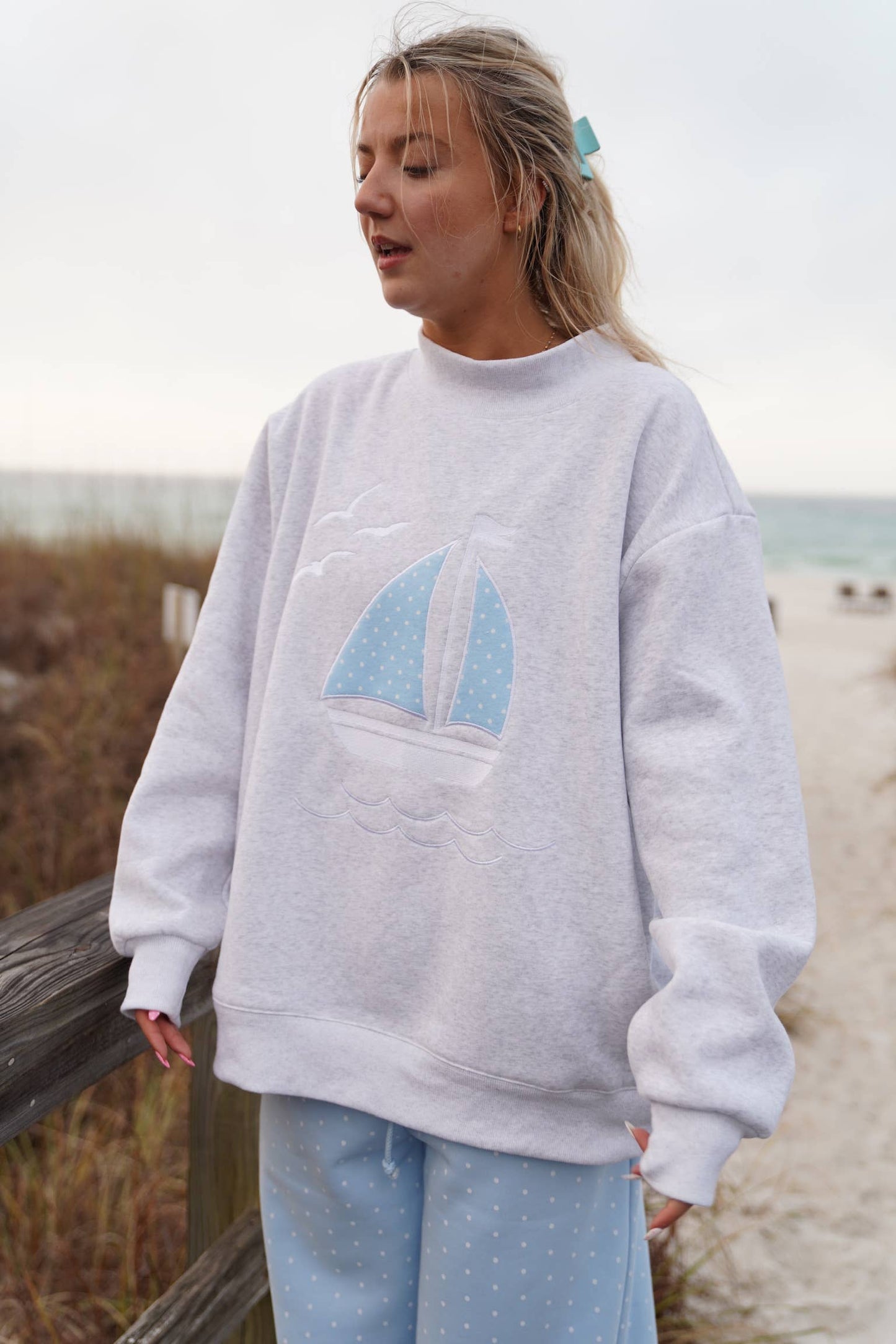 Polka Dot Sailboat Embroider Mockneck
