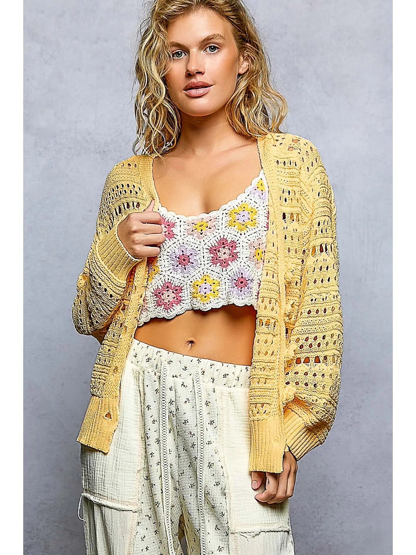 Floral Buttons Knit Cardi - Dandelion