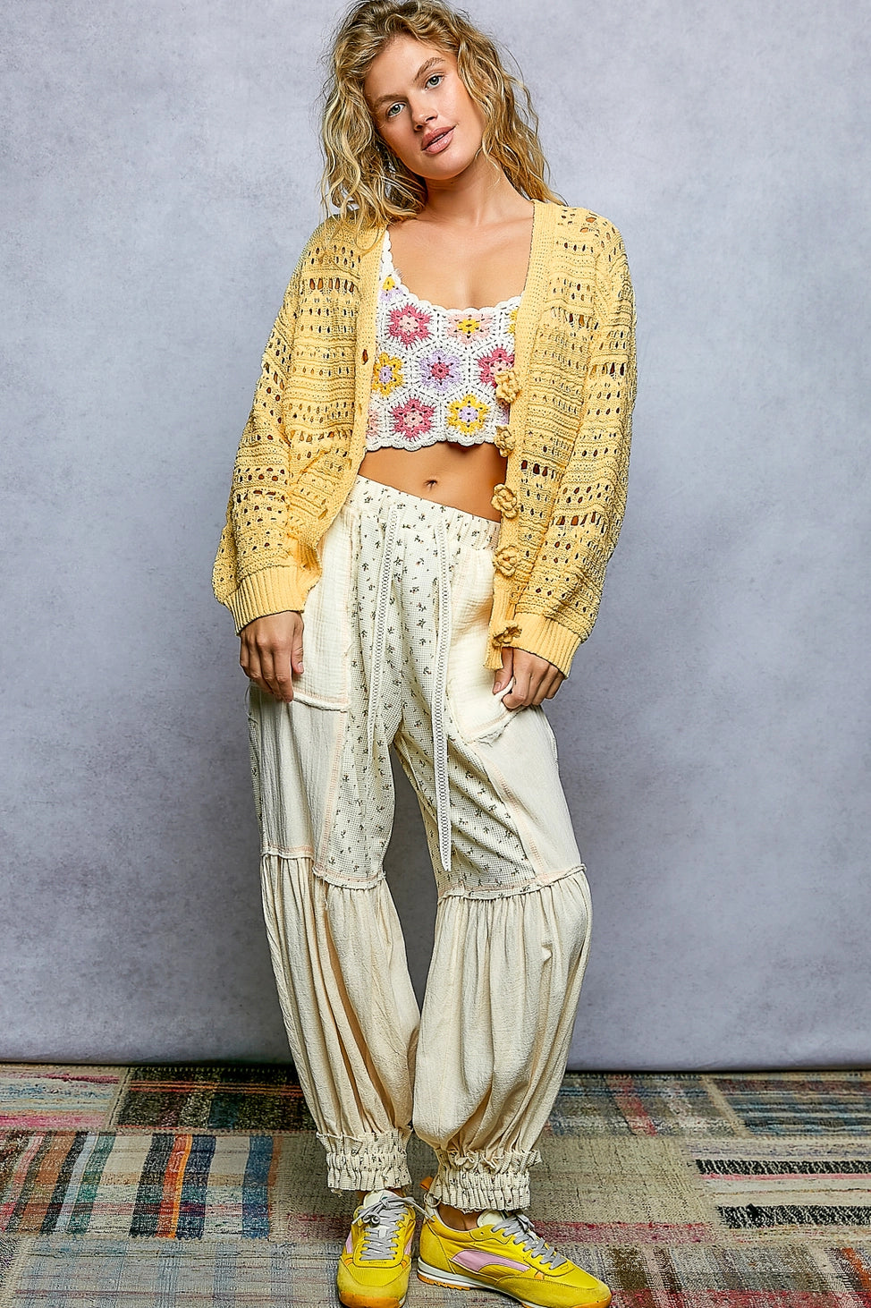 Floral Buttons Knit Cardi - Dandelion