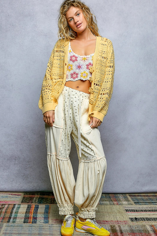Floral Buttons Knit Cardi - Dandelion