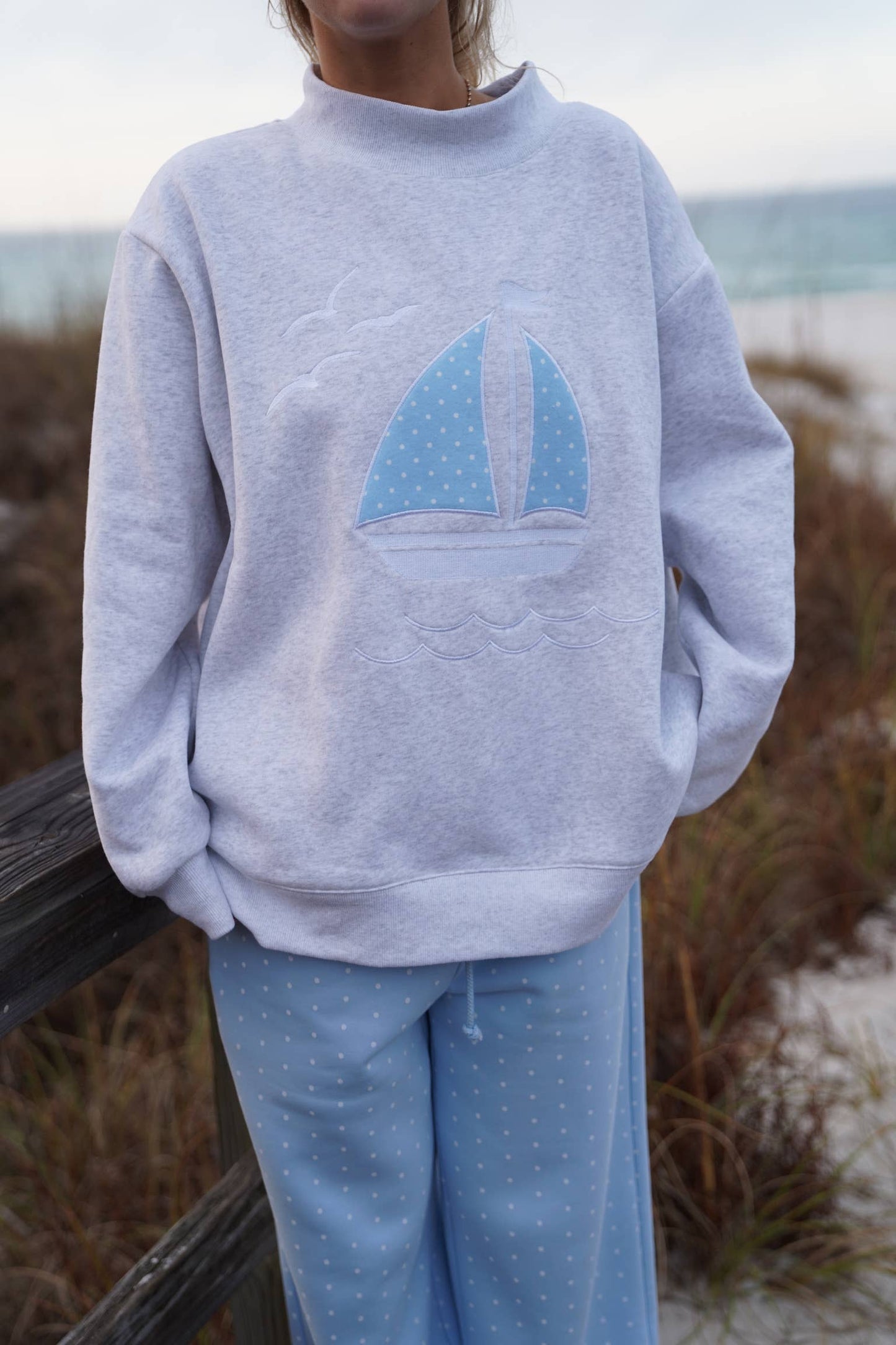 Polka Dot Sailboat Embroider Mockneck