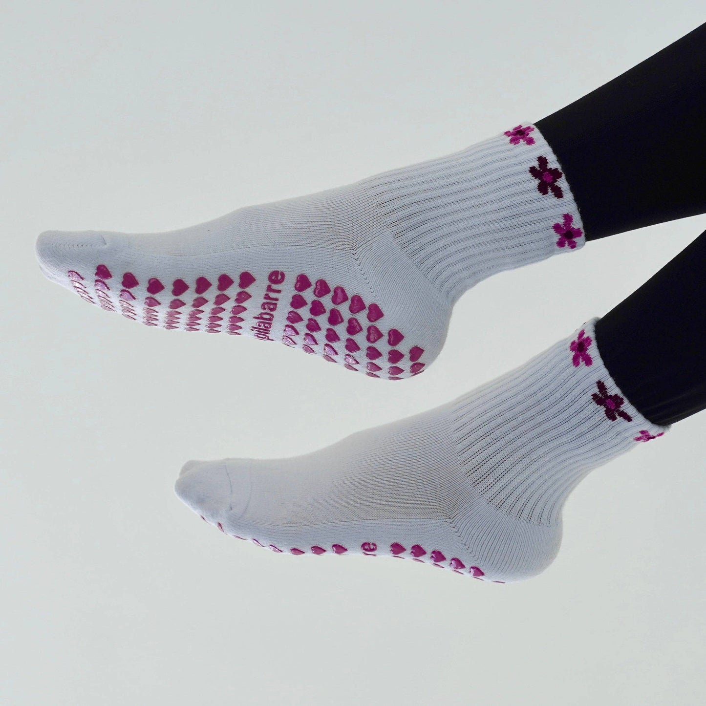 Flower Power Grip Socks - White/Pink