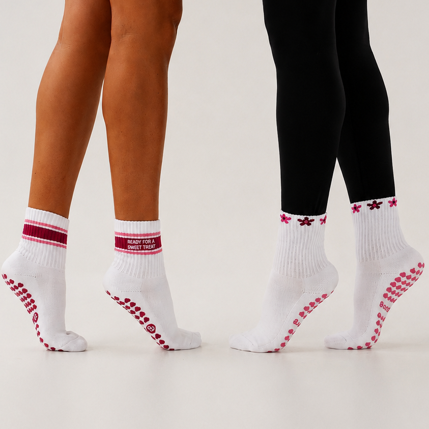 Flower Power Grip Socks - White/Pink