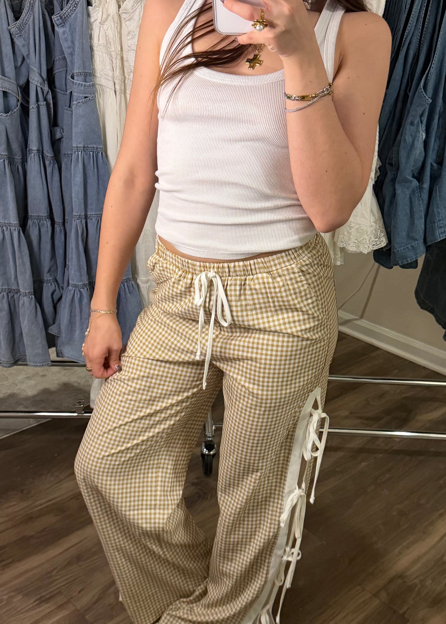 Gingham Side-Tie Pants