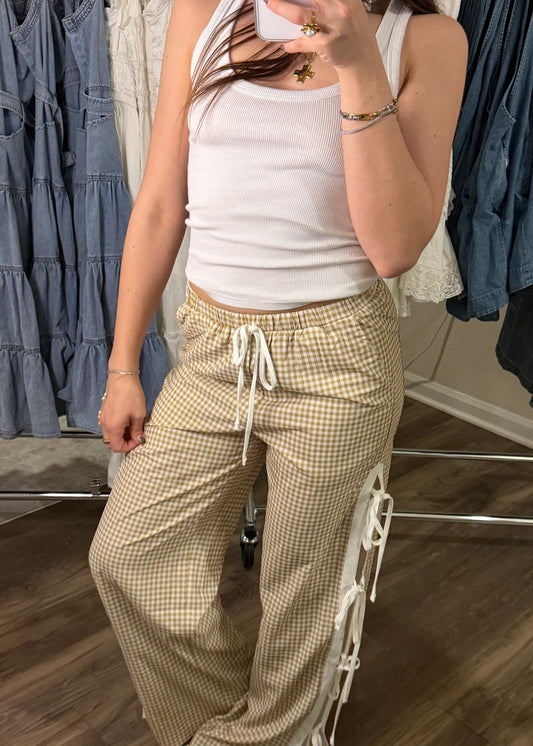 Gingham Side-Tie Pants