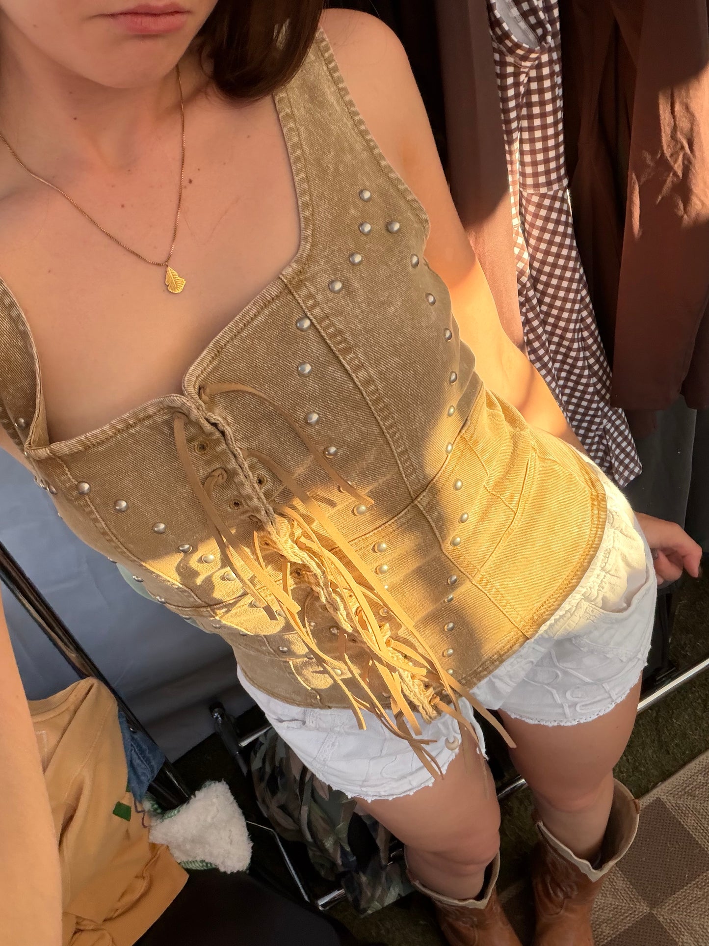 Studded Fringe Denim Vest