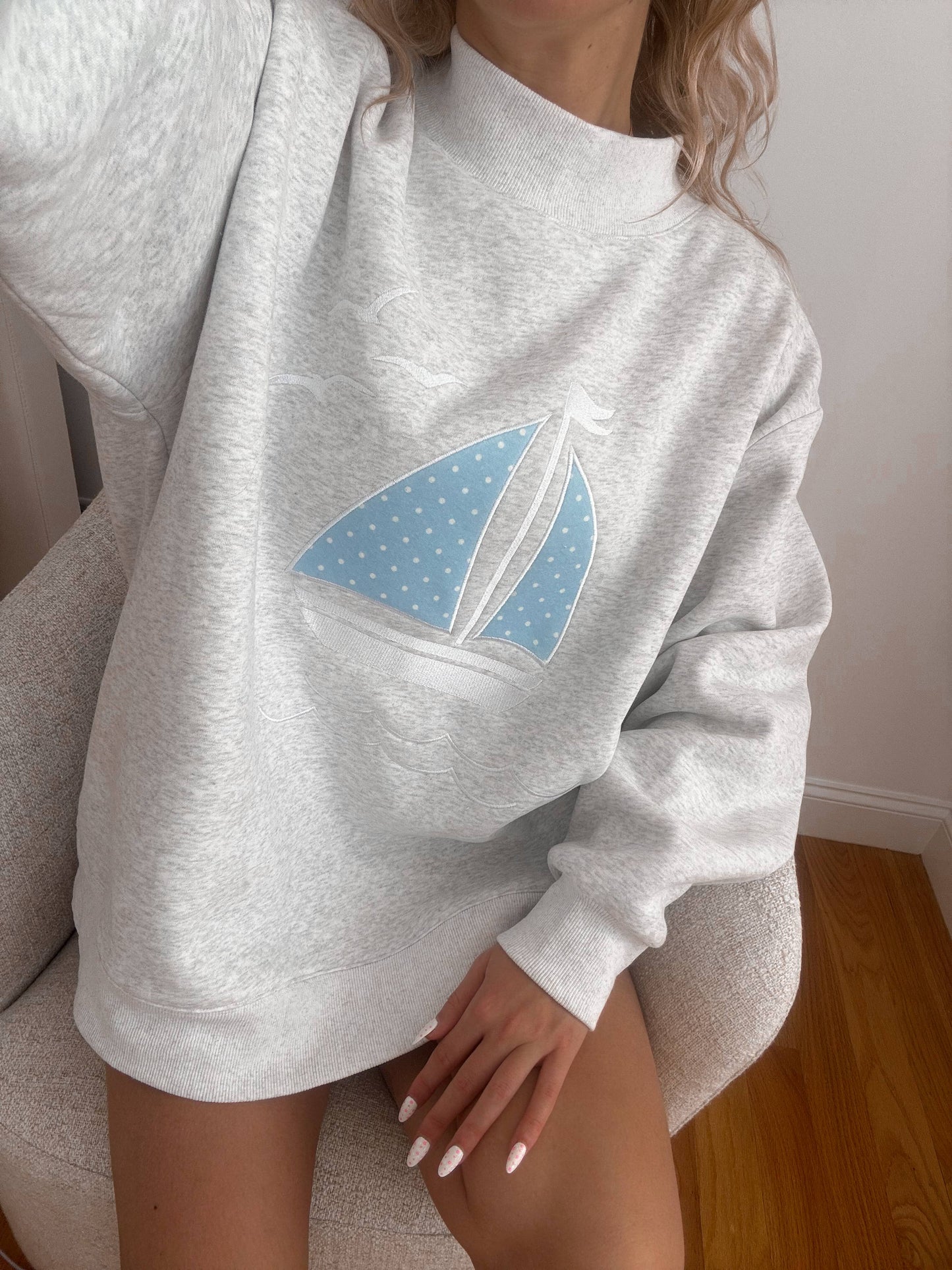 Polka Dot Sailboat Embroider Mockneck