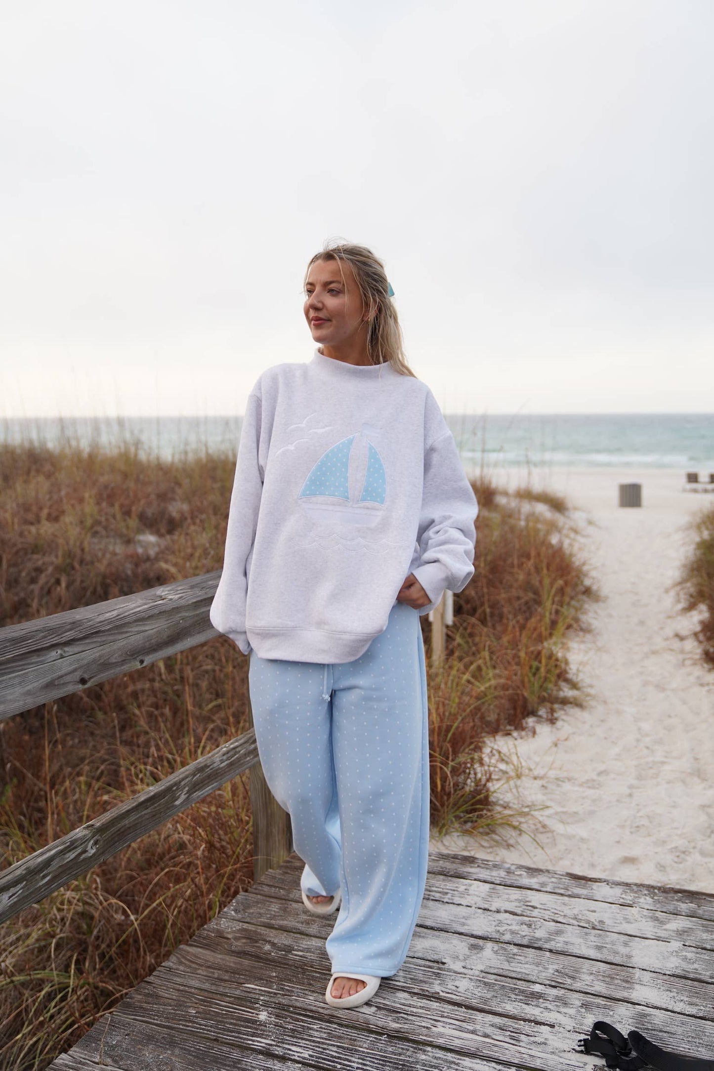 Polka Dot Sailboat Embroider Mockneck