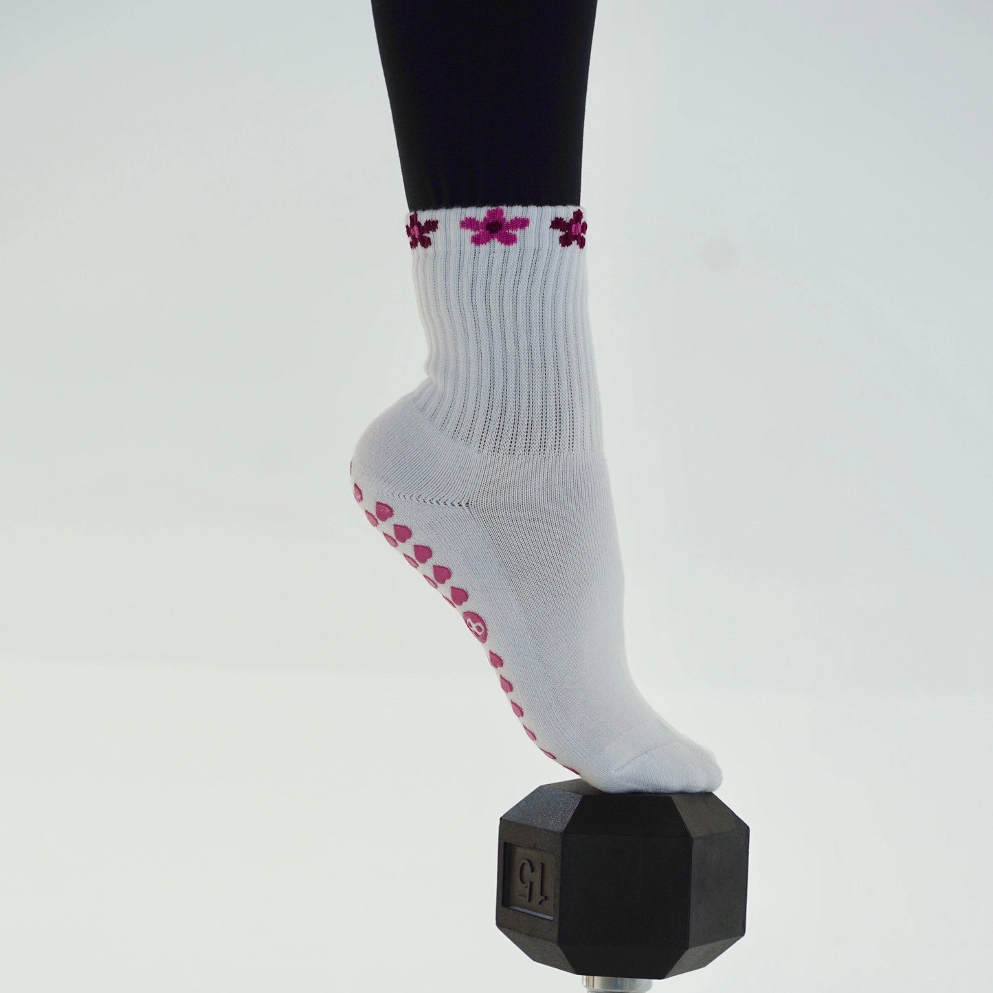 Flower Power Grip Socks - White/Pink
