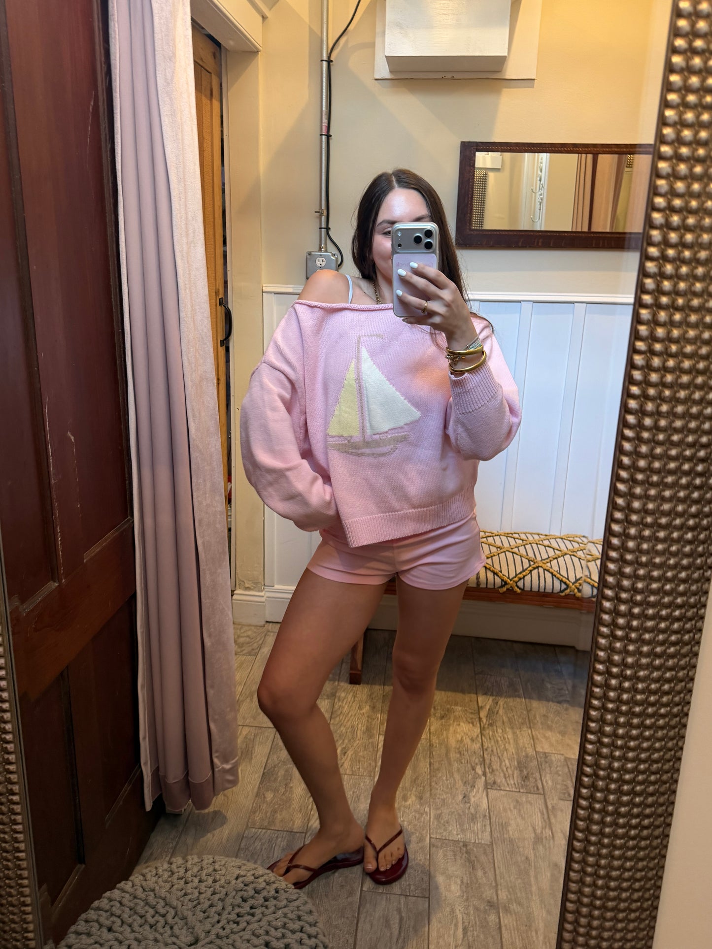 Boat Neck Sail Sweater -  Baby Pink