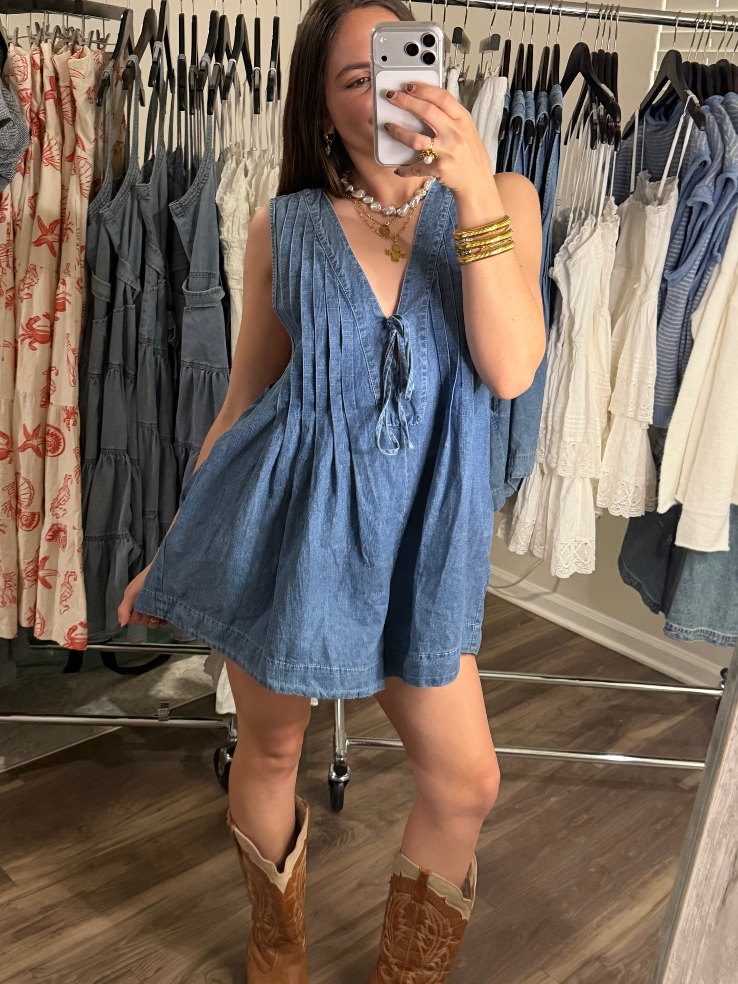 Denim Daydream Pintuck Romper