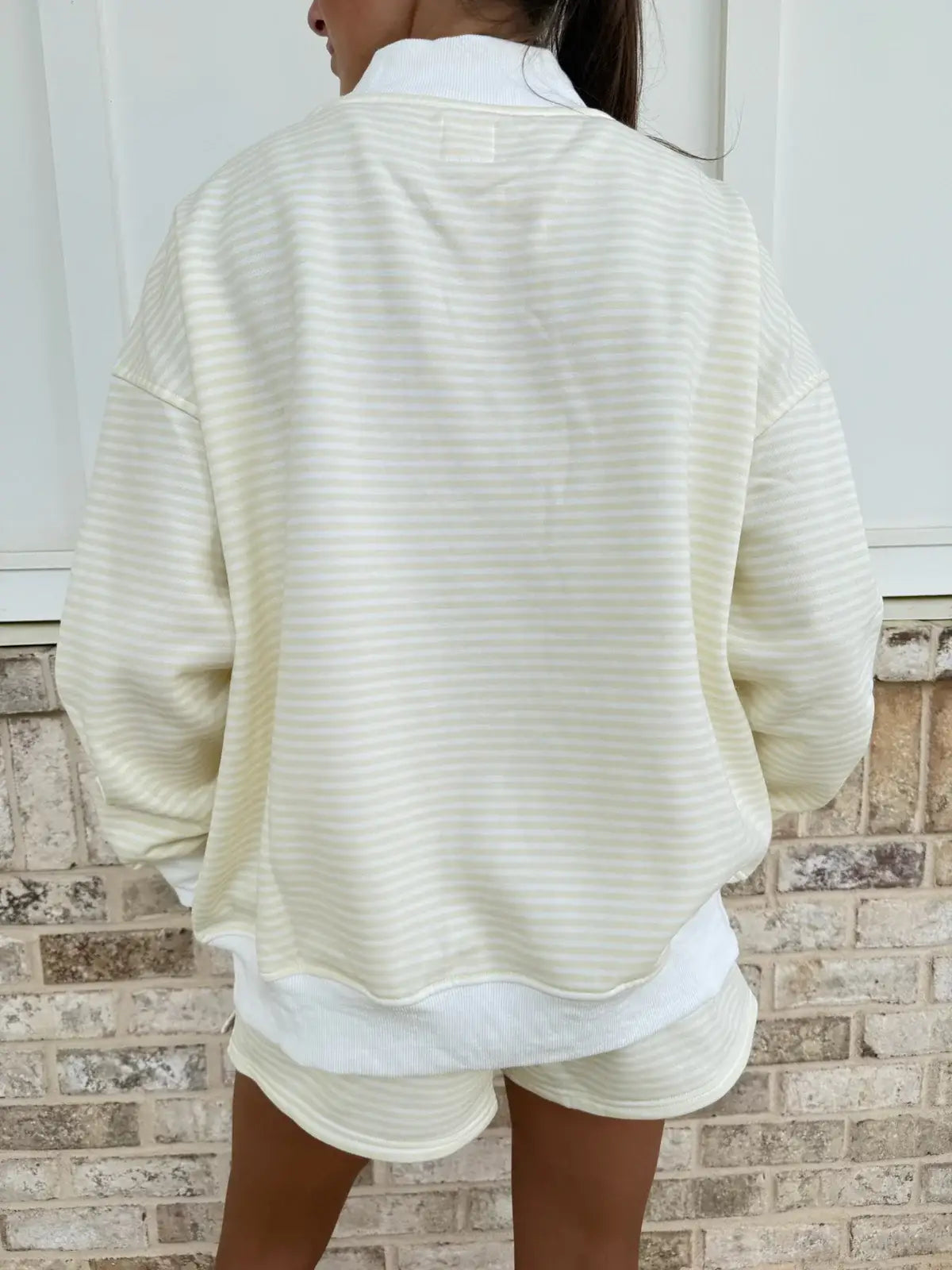 Baby Yellow and White Big Striped Mockneck Sweatshirt: Baby Yellow/White Big Stripes / Large