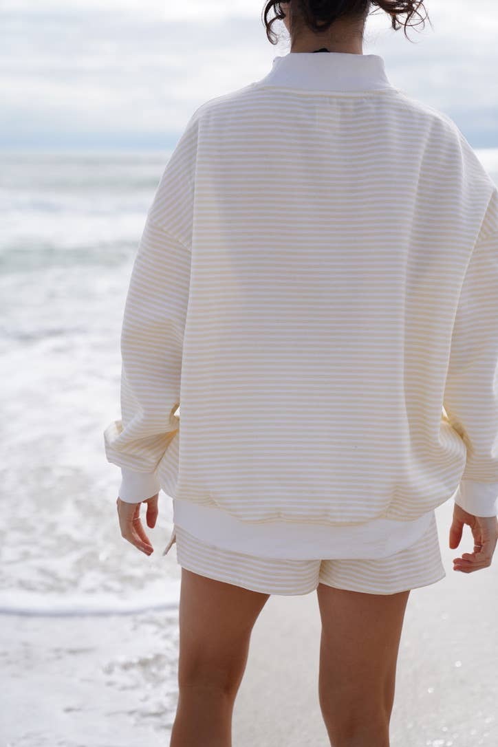 Baby Yellow and White Big Striped Mockneck Sweatshirt: Baby Yellow/White Big Stripes / Large