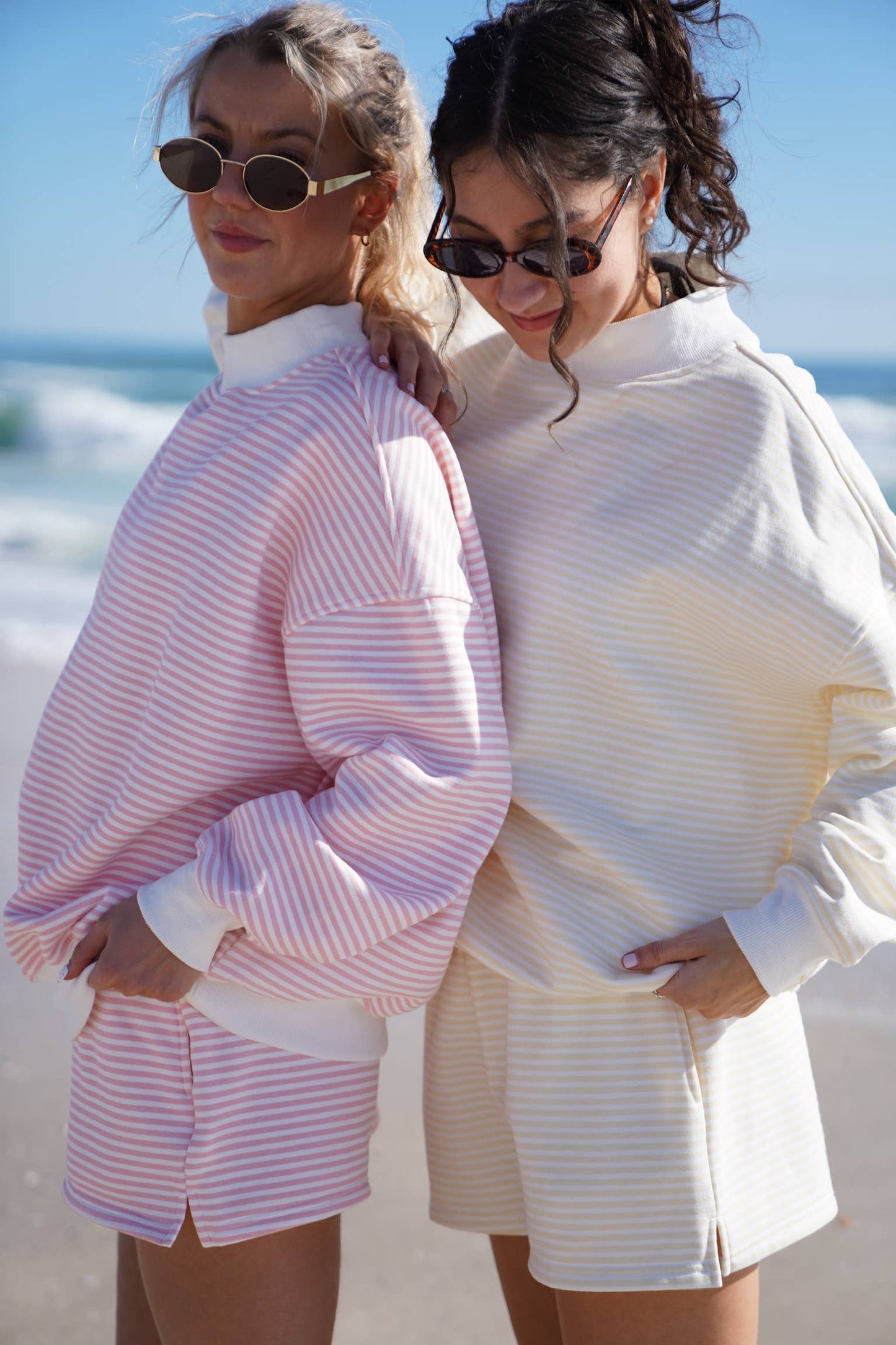 Baby Yellow and White Big Striped Mockneck Sweatshirt: Baby Yellow/White Big Stripes / Large