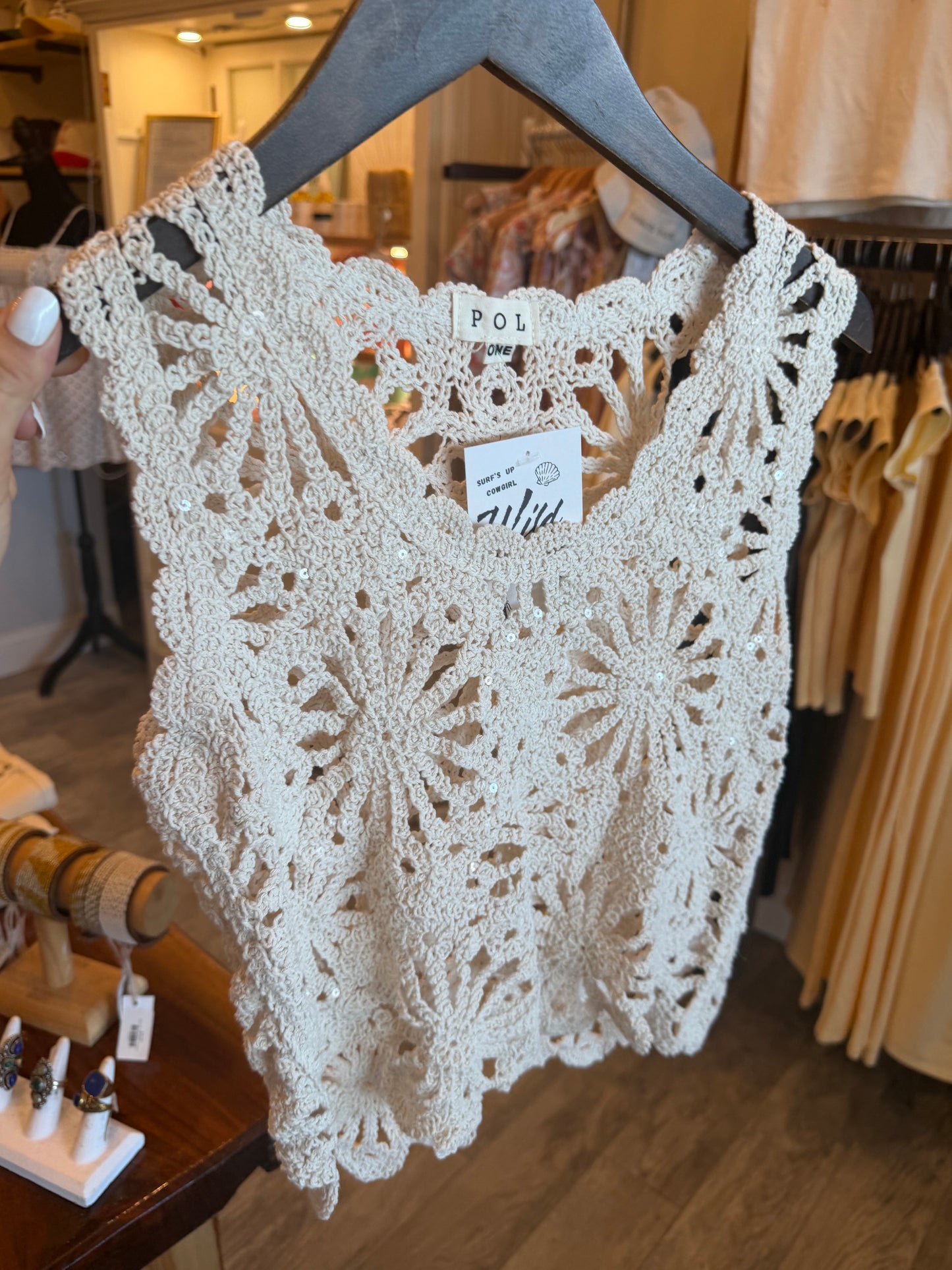Sequin Cropped Floral Crochet Top