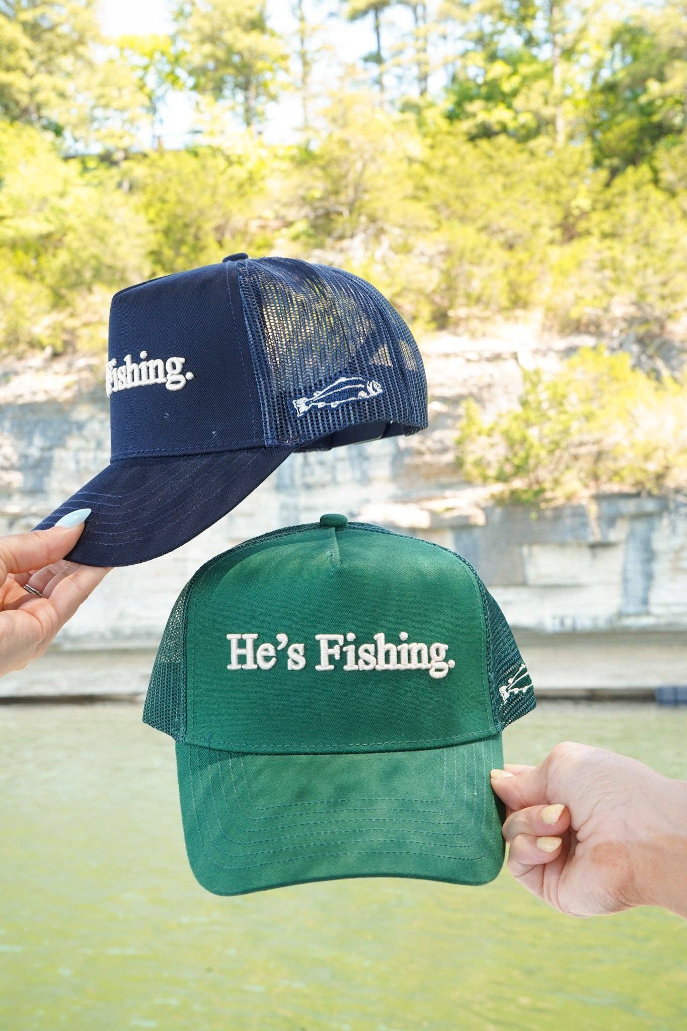 He's Fishing Trucker Hat - Green