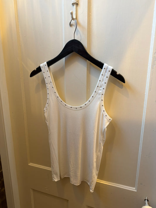 Sleeveless Ribbed Metallic Stud Basic Tank Top - Ivory