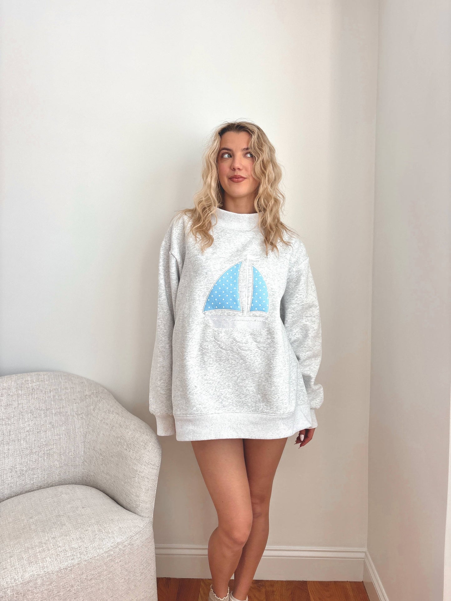 Polka Dot Sailboat Embroider Mockneck