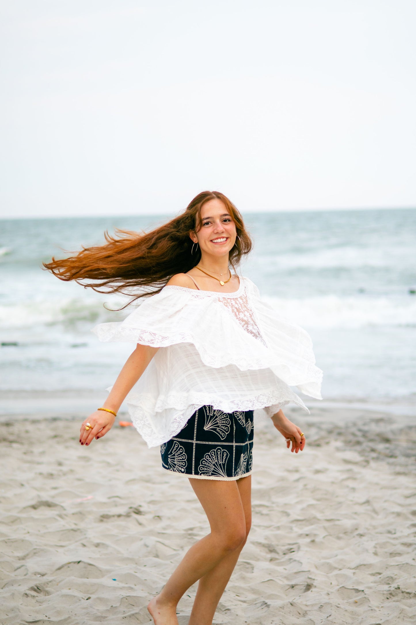 Seashell Eyelet Embroidery Mini Skirt