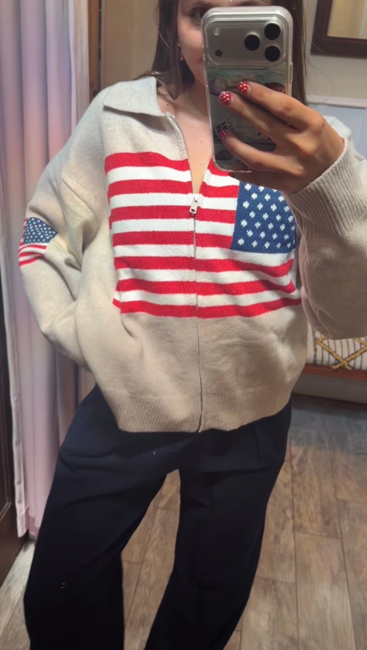 Collared USA Flag Sweater Zip Up