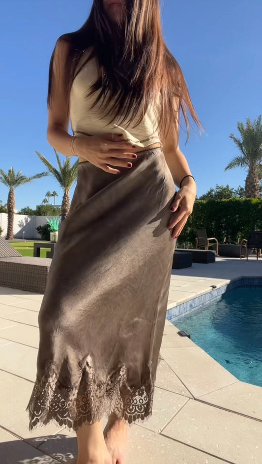 Mocha Lace Slip Skirt