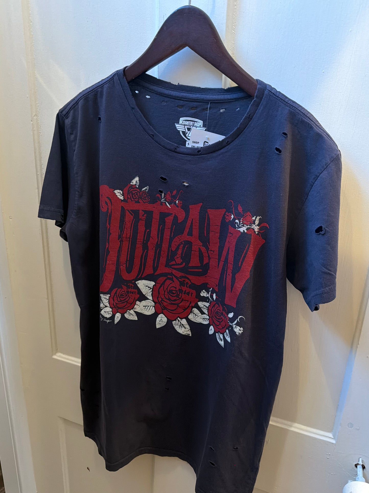Outlaw Roses - Distressed Tee - New Black