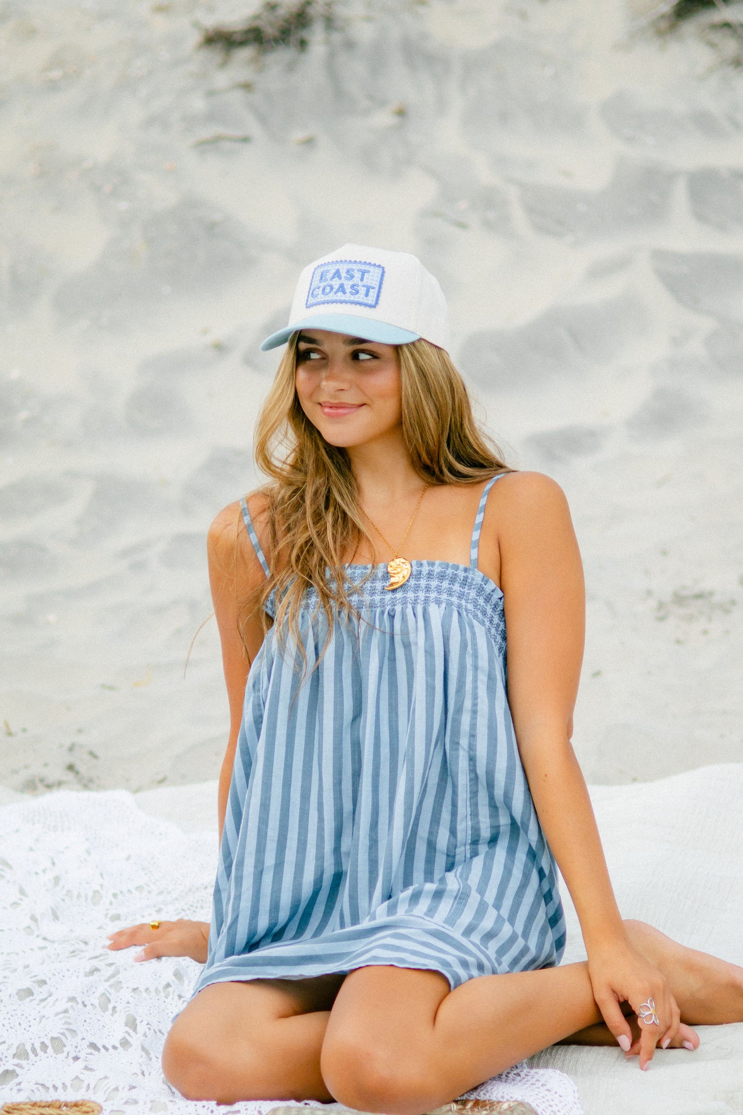 Smocked Stripe Cami Dress - Blue
