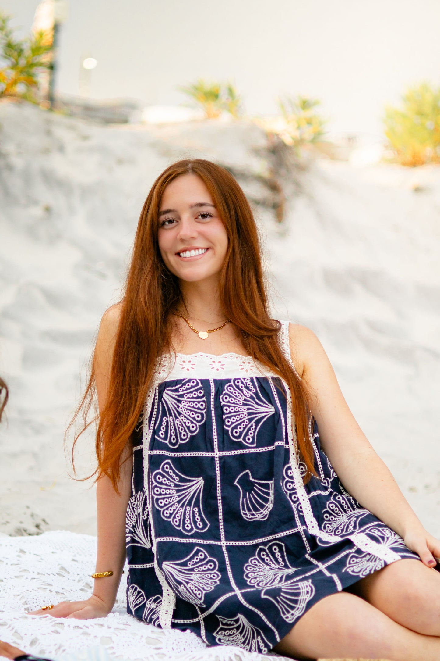 Navy Coastal Embroidery Dress