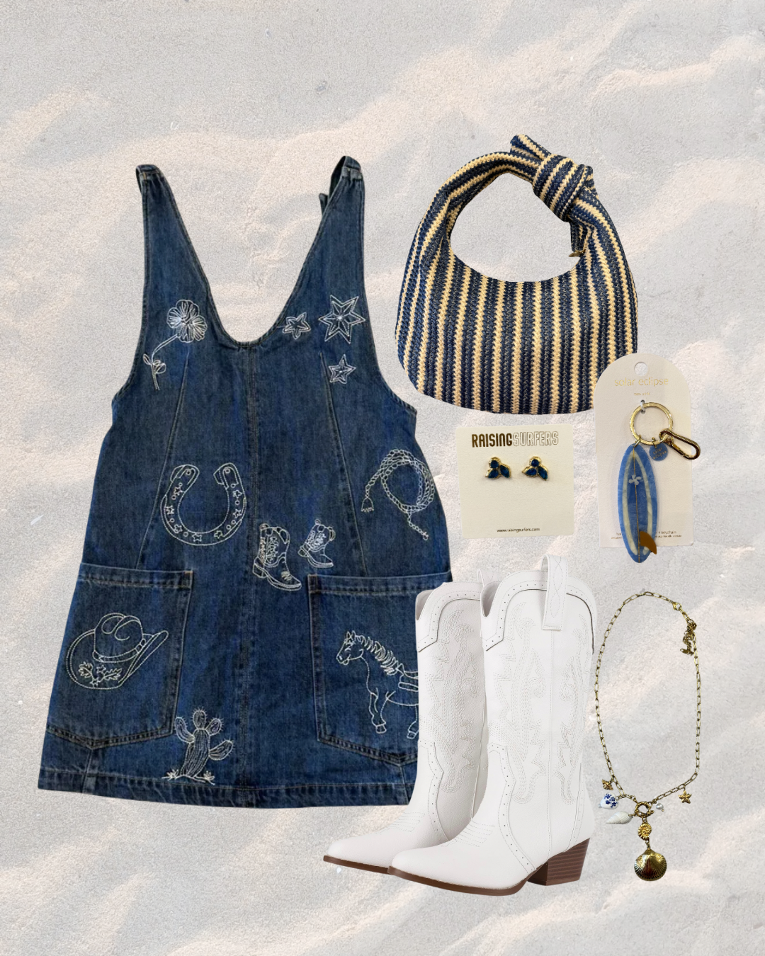 Western Embroidered Denim Dress - Dark Wash