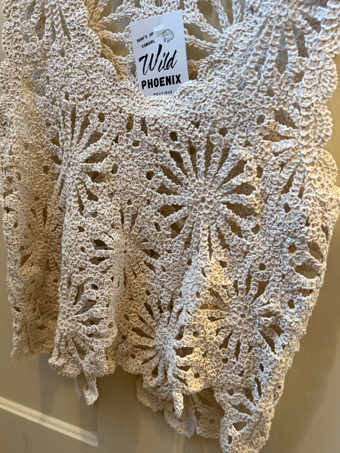 Sequin Cropped Floral Crochet Top