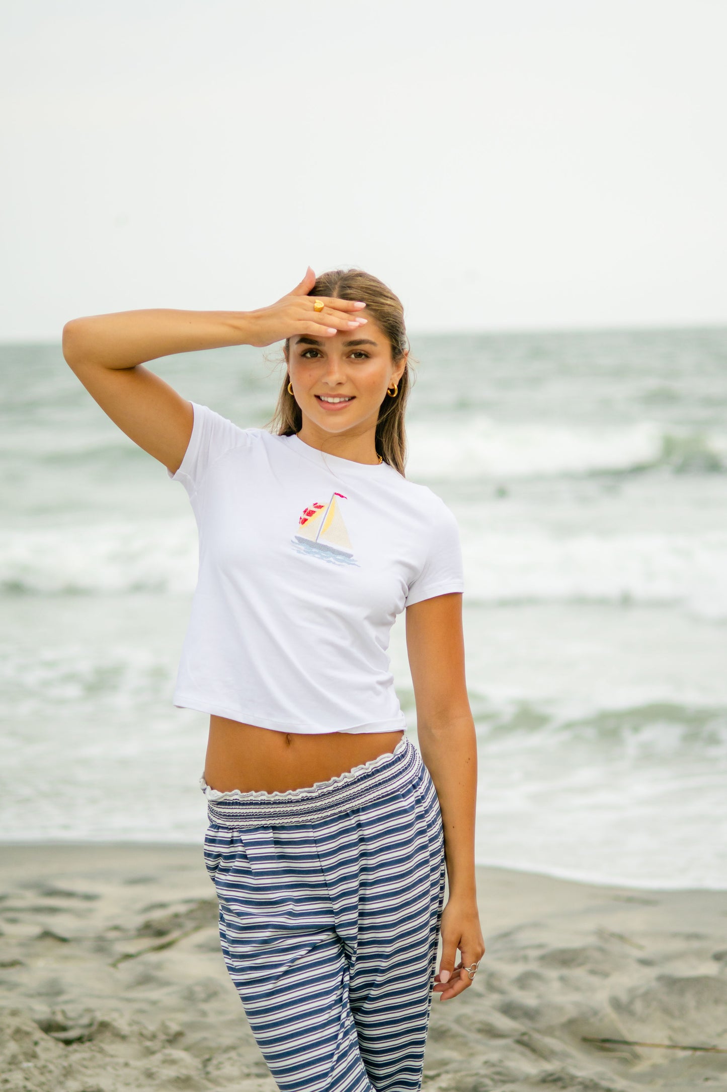 Embroidered Sailboat Graphic Tee