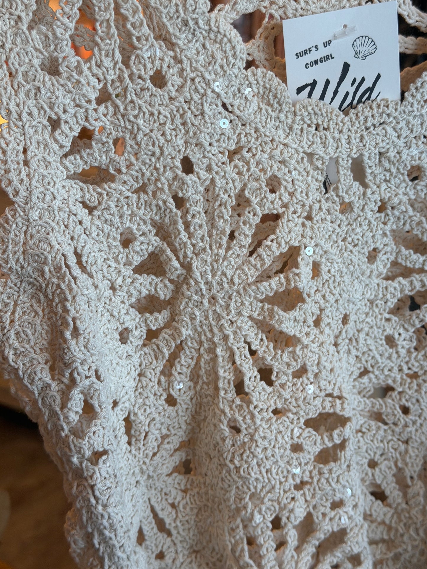 Sequin Cropped Floral Crochet Top