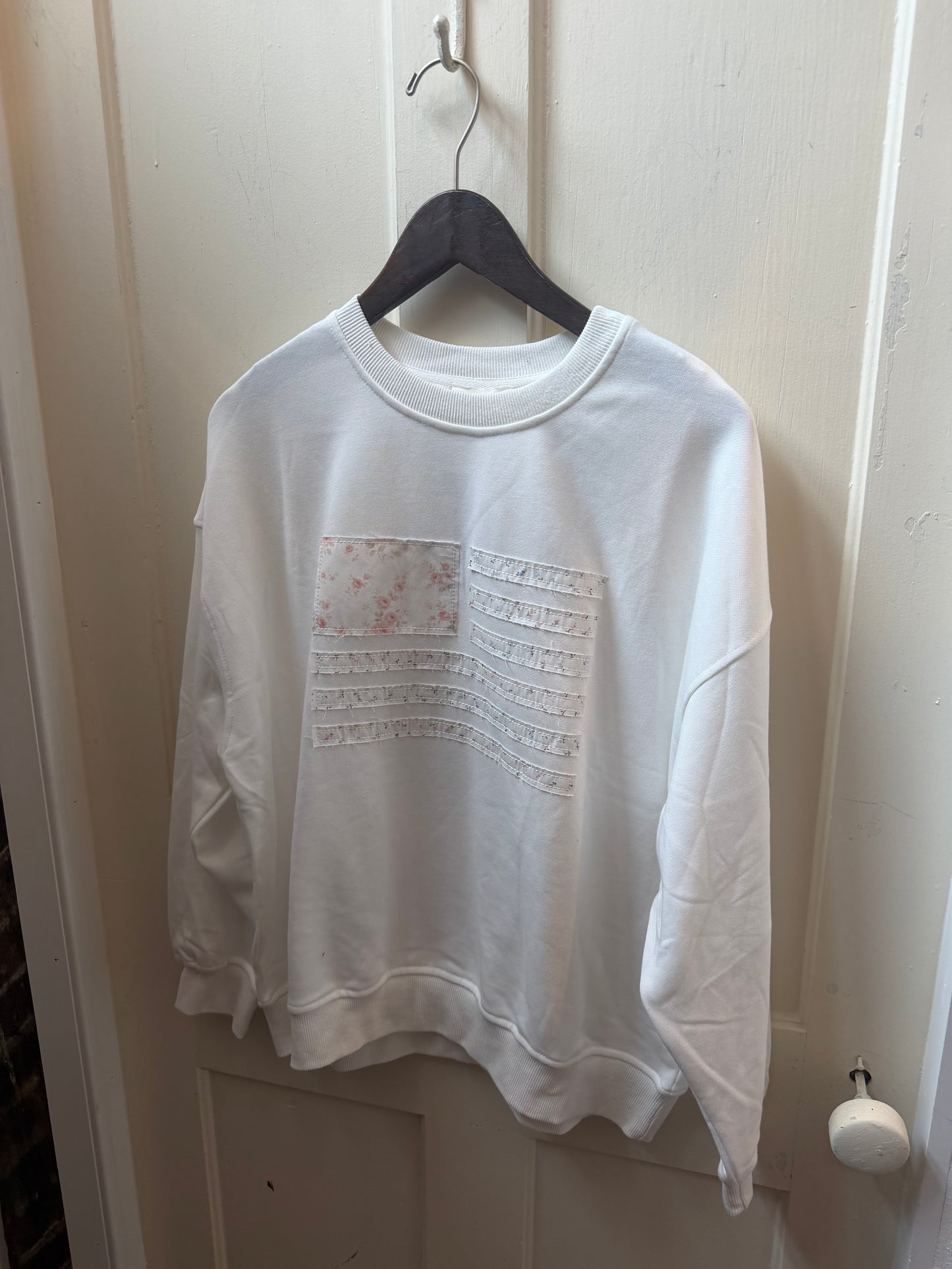 Distressed Flag Patchwork Crew