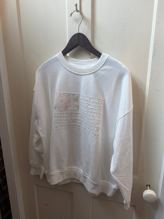 Distressed Flag Patchwork Crew