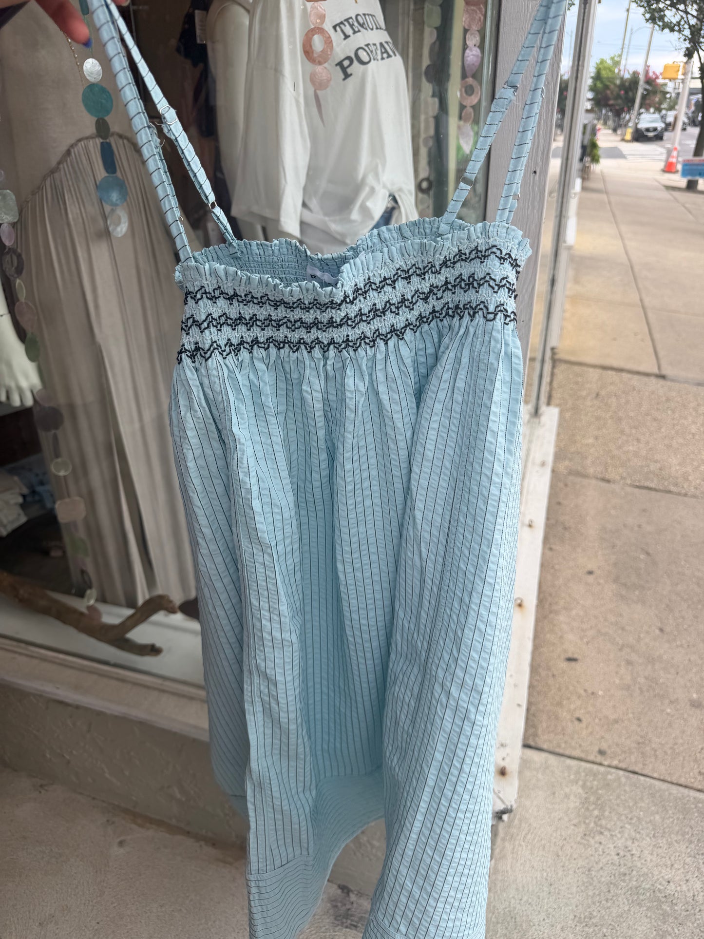 Smocked Pin Stripe Cami Dress - Lt Blue