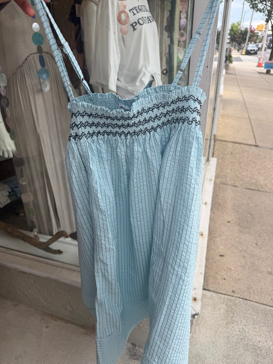 Smocked Pin Stripe Cami Dress - Lt Blue