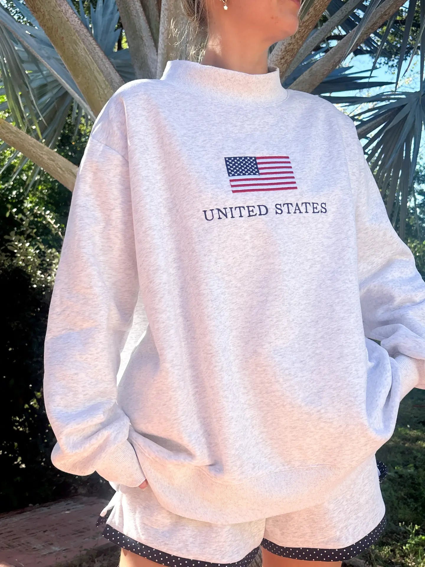 United States Flag Embroider Mockneck Sweatshirt
