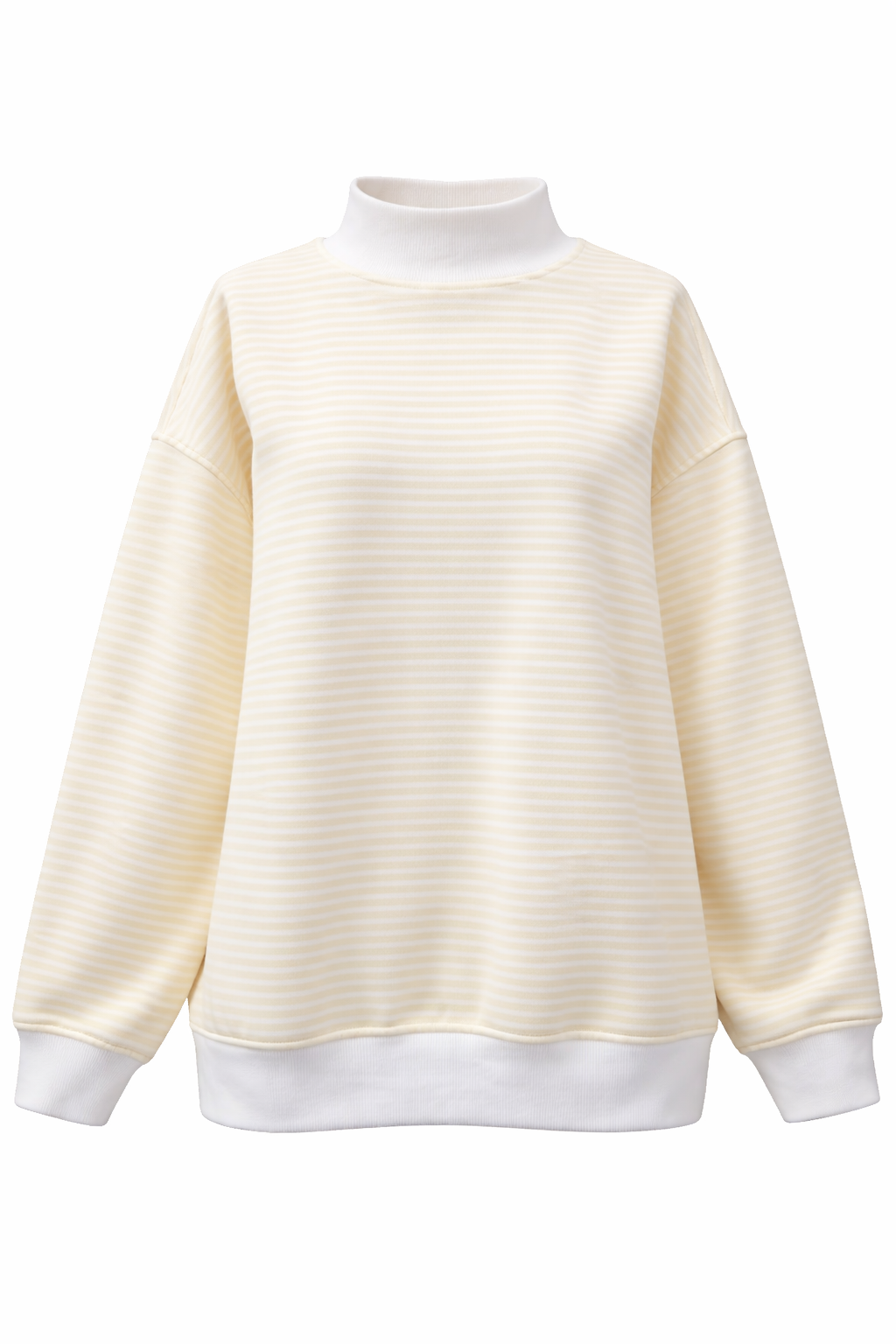 Baby Yellow and White Big Striped Mockneck Sweatshirt: Baby Yellow/White Big Stripes / Large