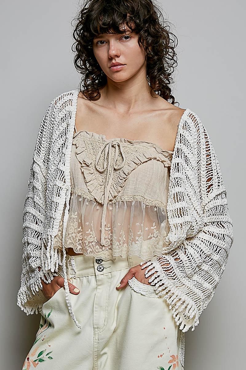 Open-front Fringe Crochet Cardigan