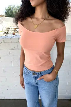 Basic Off the Shoulder Top - Apricot