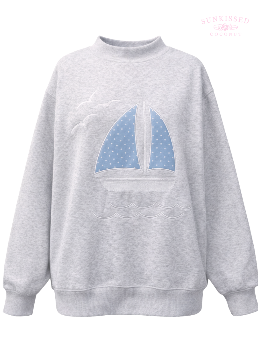 Polka Dot Sailboat Embroider Mockneck