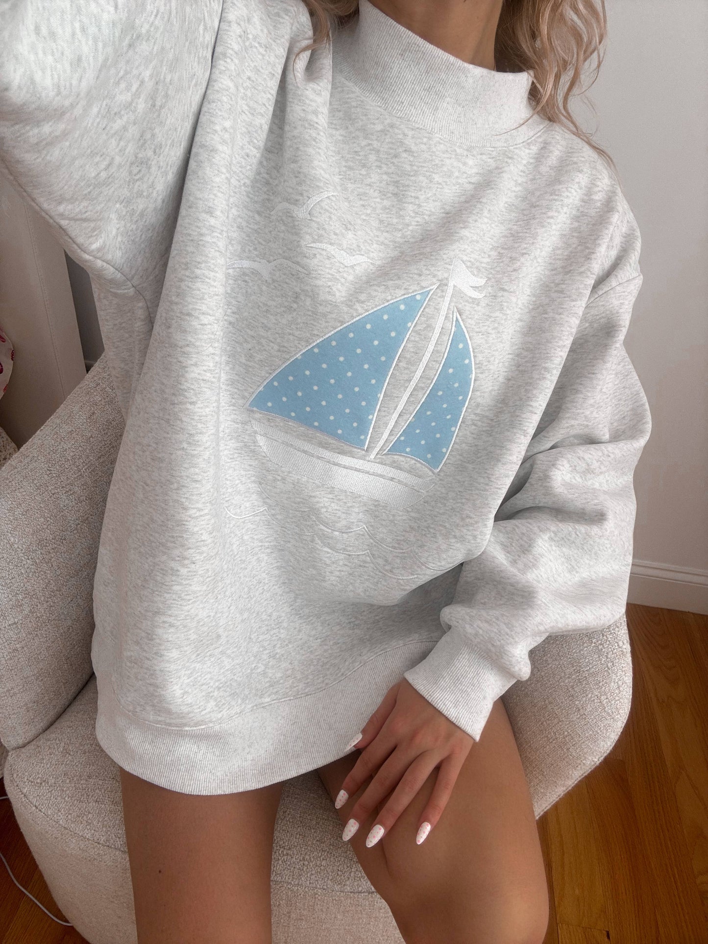 Polka Dot Sailboat Embroider Mockneck