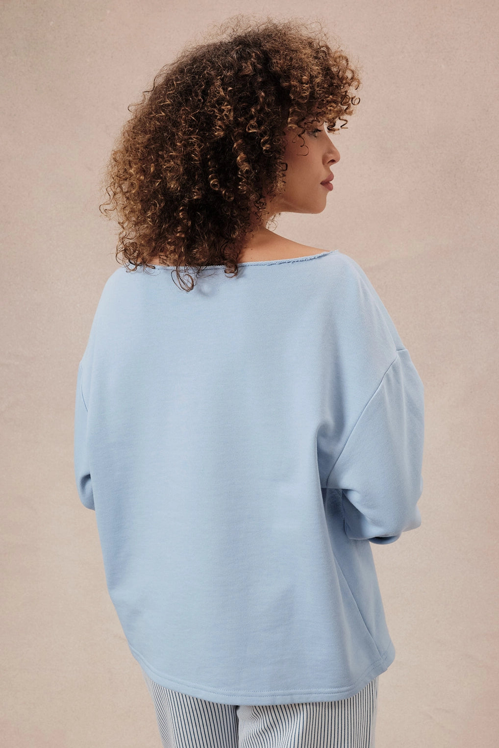 Slouchy Neck "Beach" Graphic Embroidery Sweatshirt