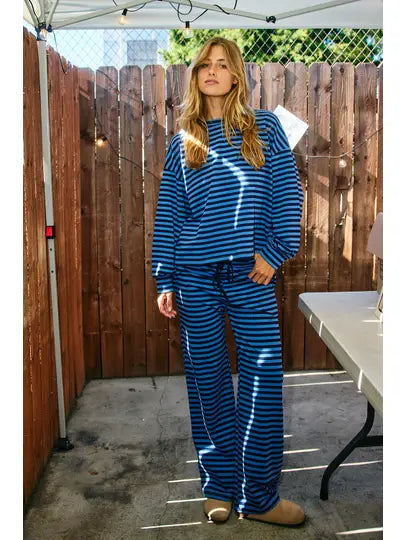 Navy / Blue Striped Drawstring Pants