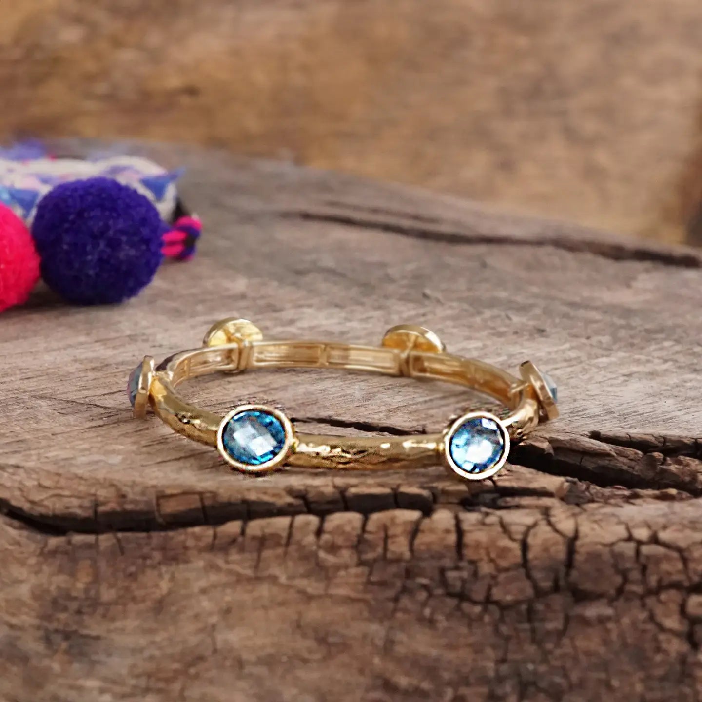 Jeweled Golden Bangle - Blue