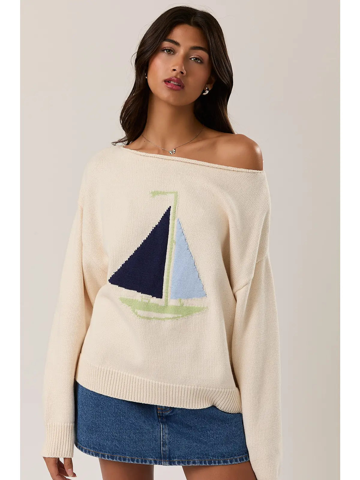 Boat Neck Sail Sweater - Cream