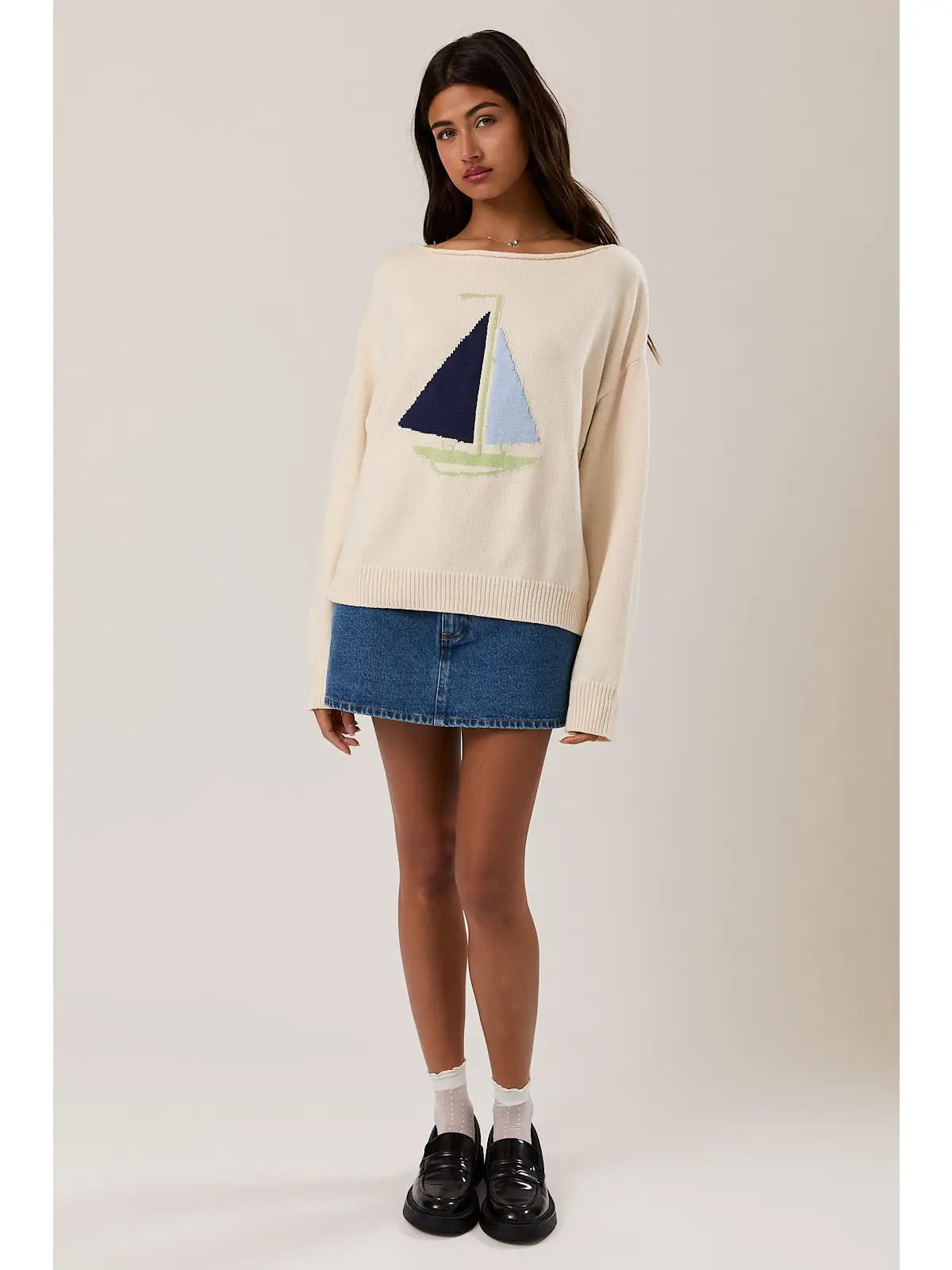 Boat Neck Sail Sweater - Cream