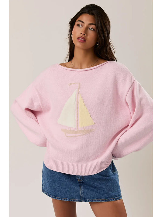Boat Neck Sail Sweater -  Baby Pink